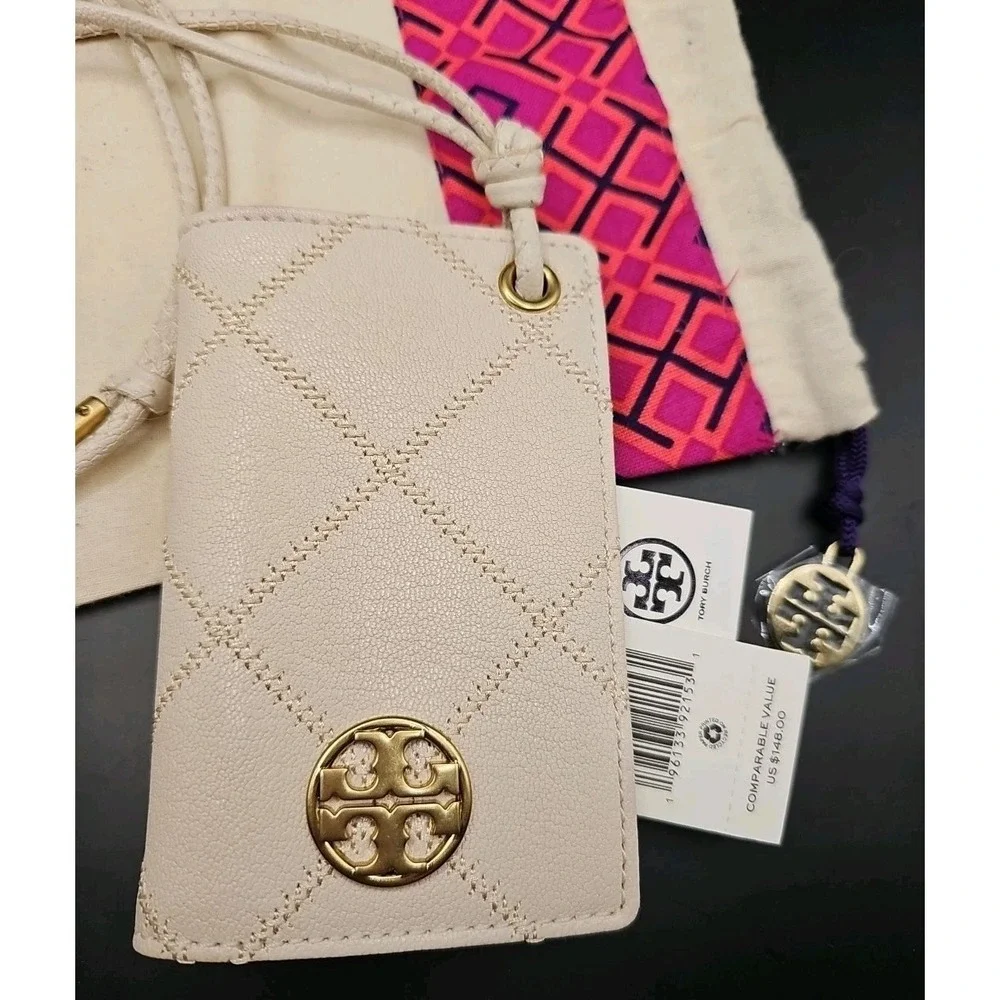 Tory Burch Willa Quilted Leather ID Card Case Lanyard+Dustbag Vacay Cruise New!